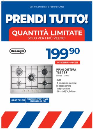 PIANO COTTURA DE LONGHI YLG75F